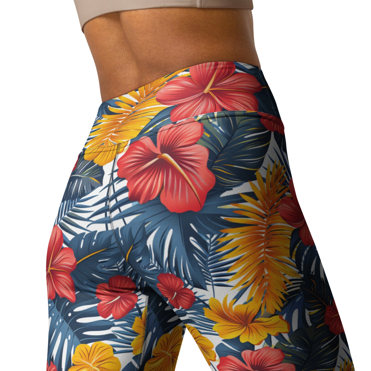 Vibrant Tropical Flowers & Foliage Printed Yoga Leggings