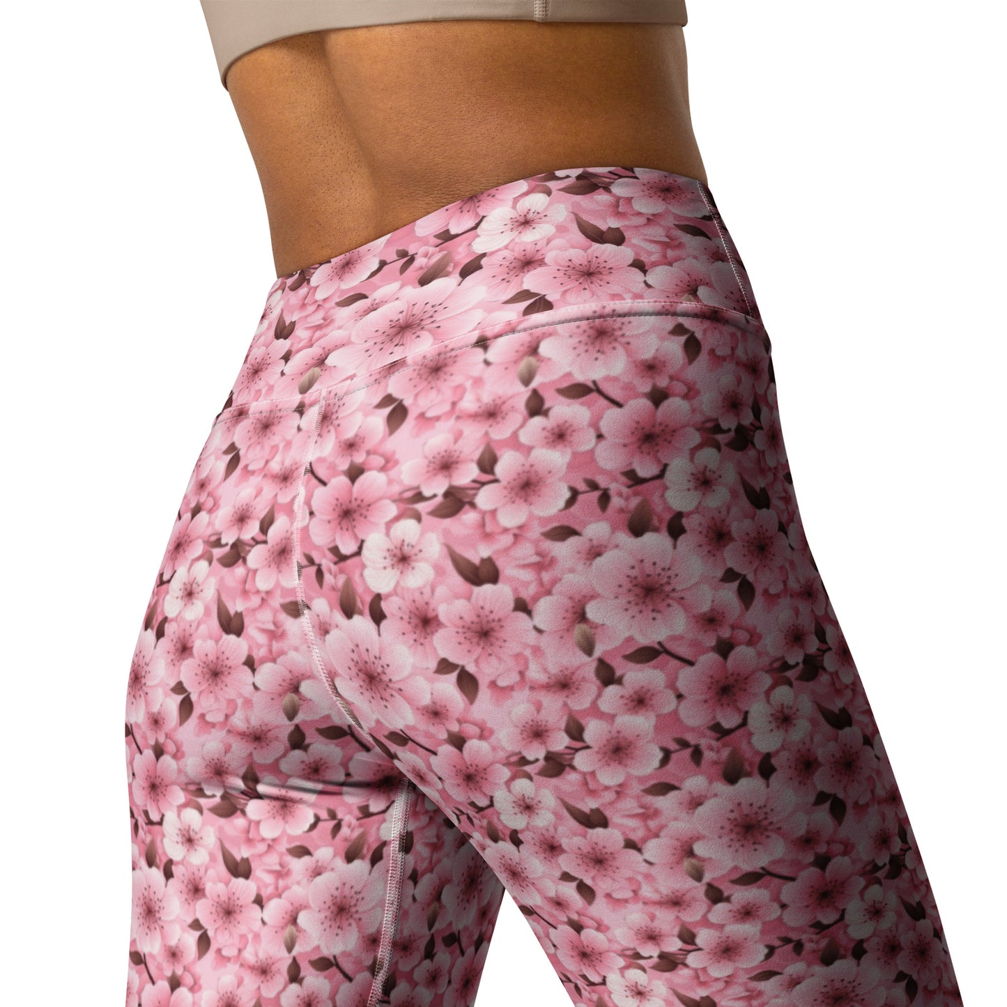 Pink Cherry Blossom Floral Pattern Yoga Leggings