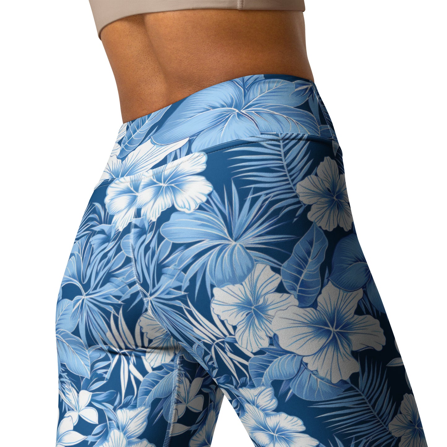 Shades of Blue Hibiscus Floral Printed Yoga Leggings