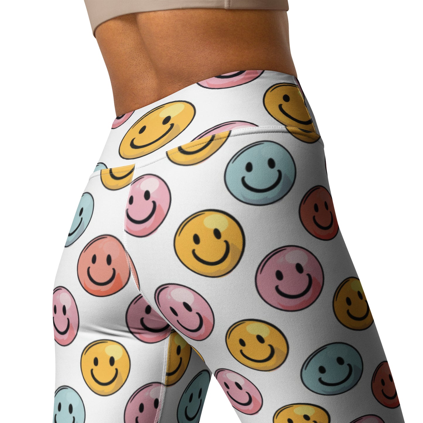 Bubble Gum Emoji Smiley Printed Yoga Leggings