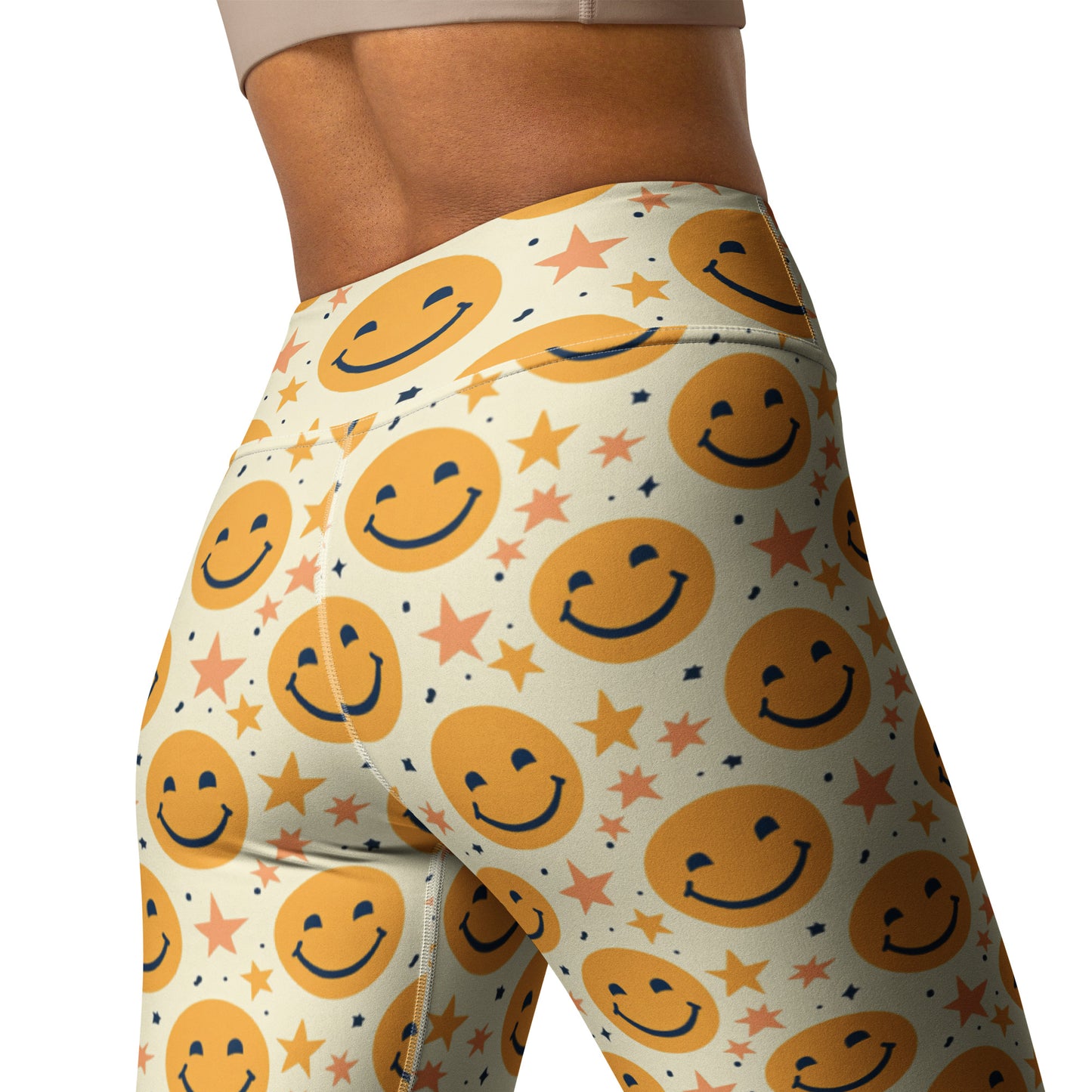 Yellow Emoji & Stars Printed Yoga Leggings