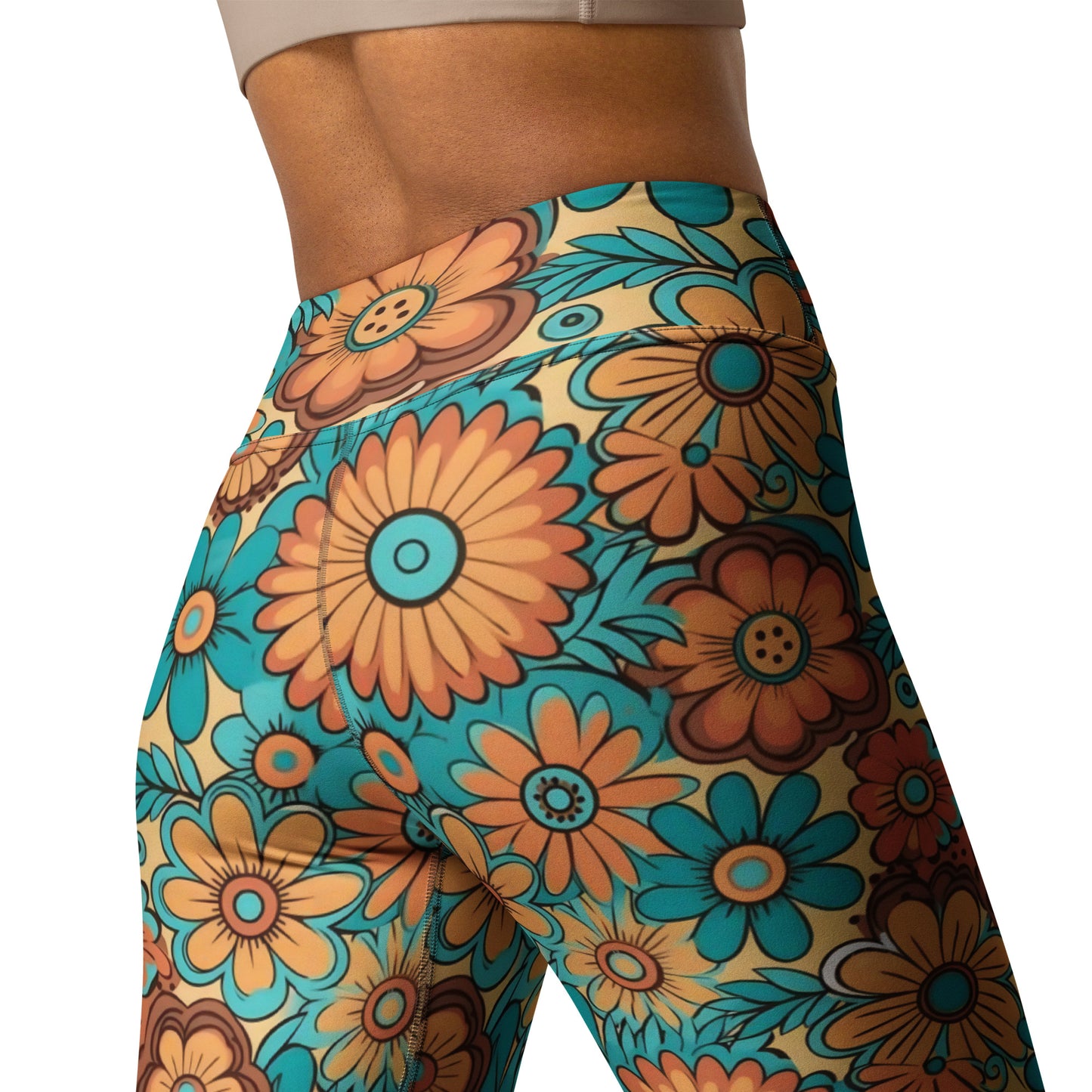 Turquois and Golden Floral Hippie Yoga Leggings