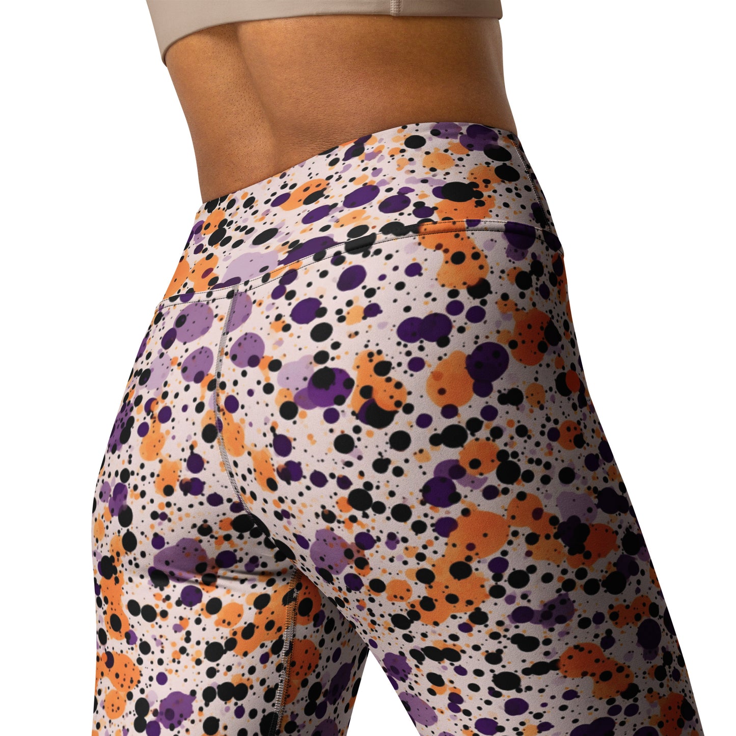 Orange Black Dots Splatter Yoga Leggings