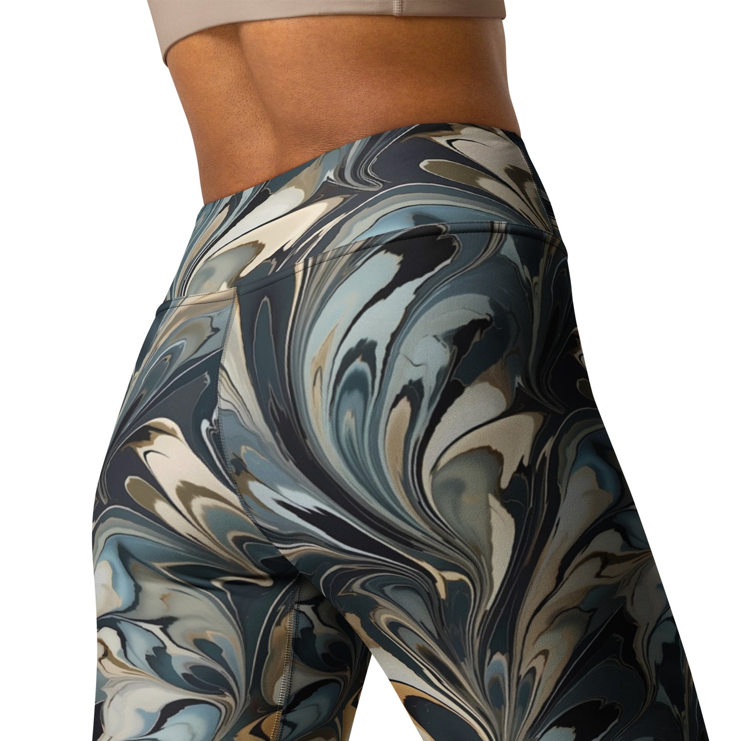 Abstract Liquid Waves Pattern Printed Yoga Leggings