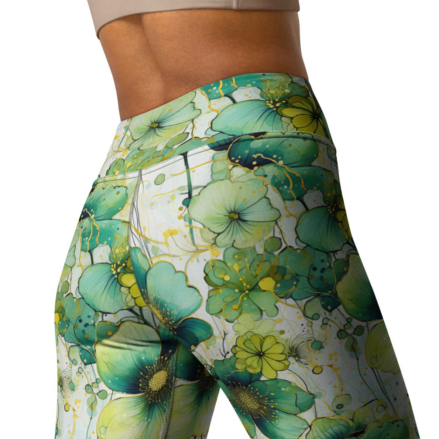 Green Floral Melody Printed Yoga Leggings