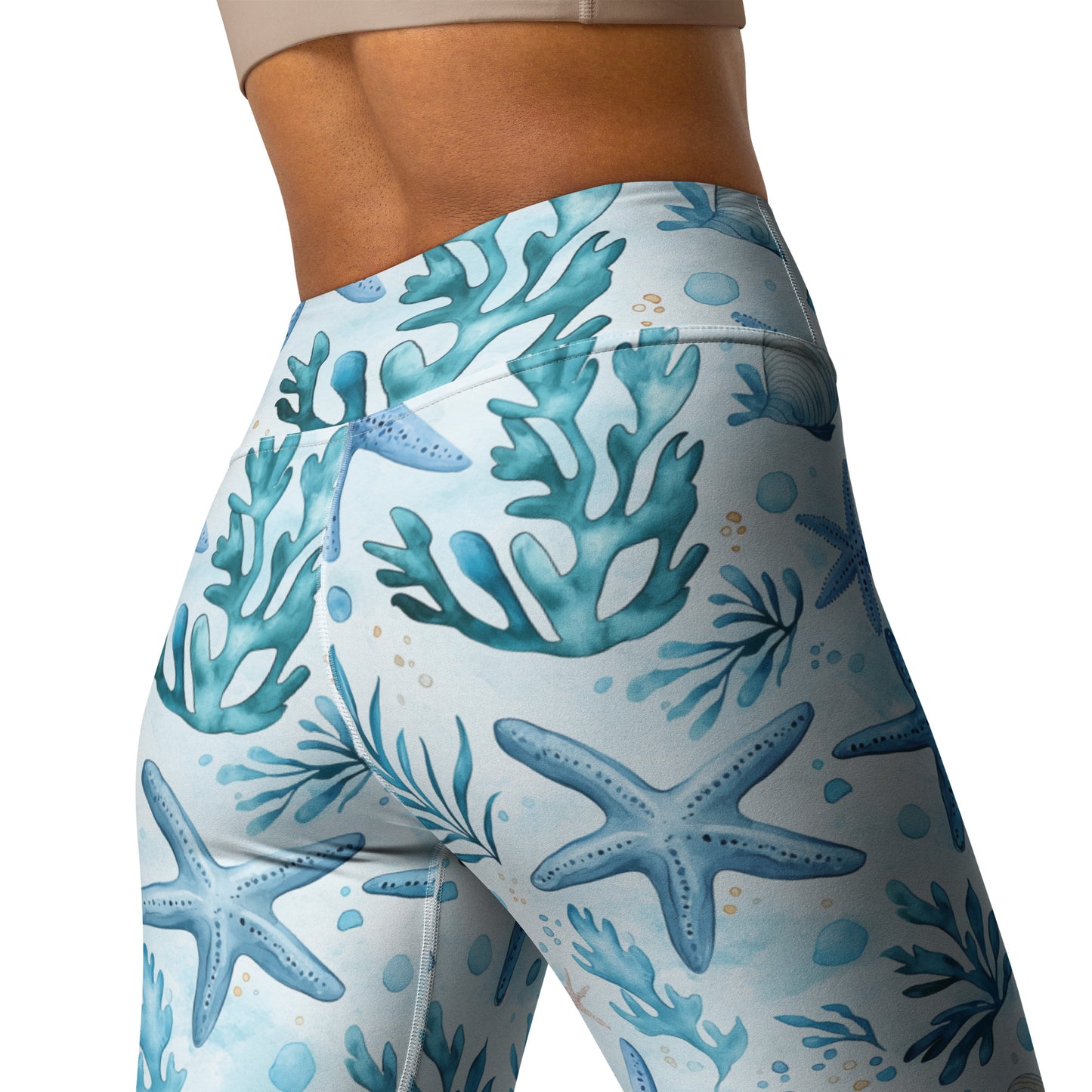 Watercolor Starfish Pattern Printed Yoga Leggings