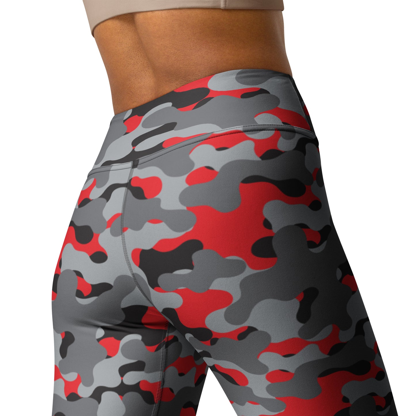 Red & Black Camouflage High Waisted Yoga Leggings