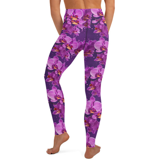 Purple Orchid Floral Pattern Yoga Leggings