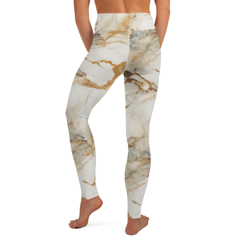 Hint of Gold White Marble Yoga Leggings