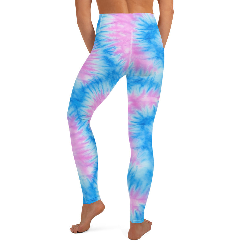 Pink & Baby Blue Tie Dye Yoga Leggings