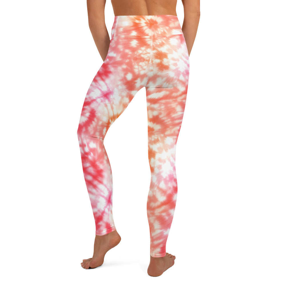 Shades of Red and White Tie Dye Yoga Leggings