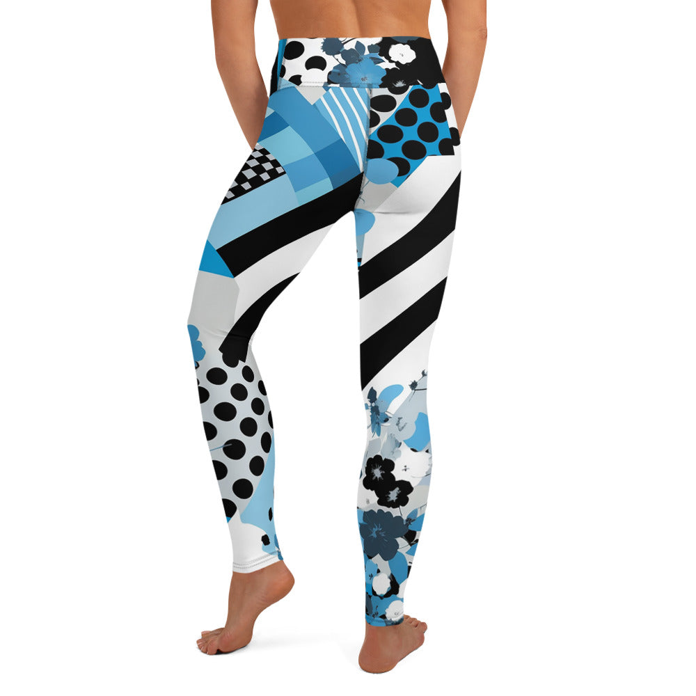 Blue & Black Geometric Pattern Yoga Leggings