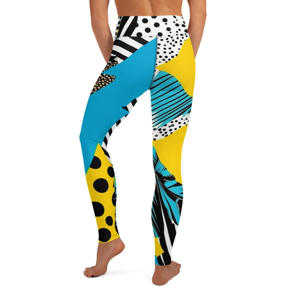 Yellow & Blue Abstract Geometric Pattern Yoga Leggings