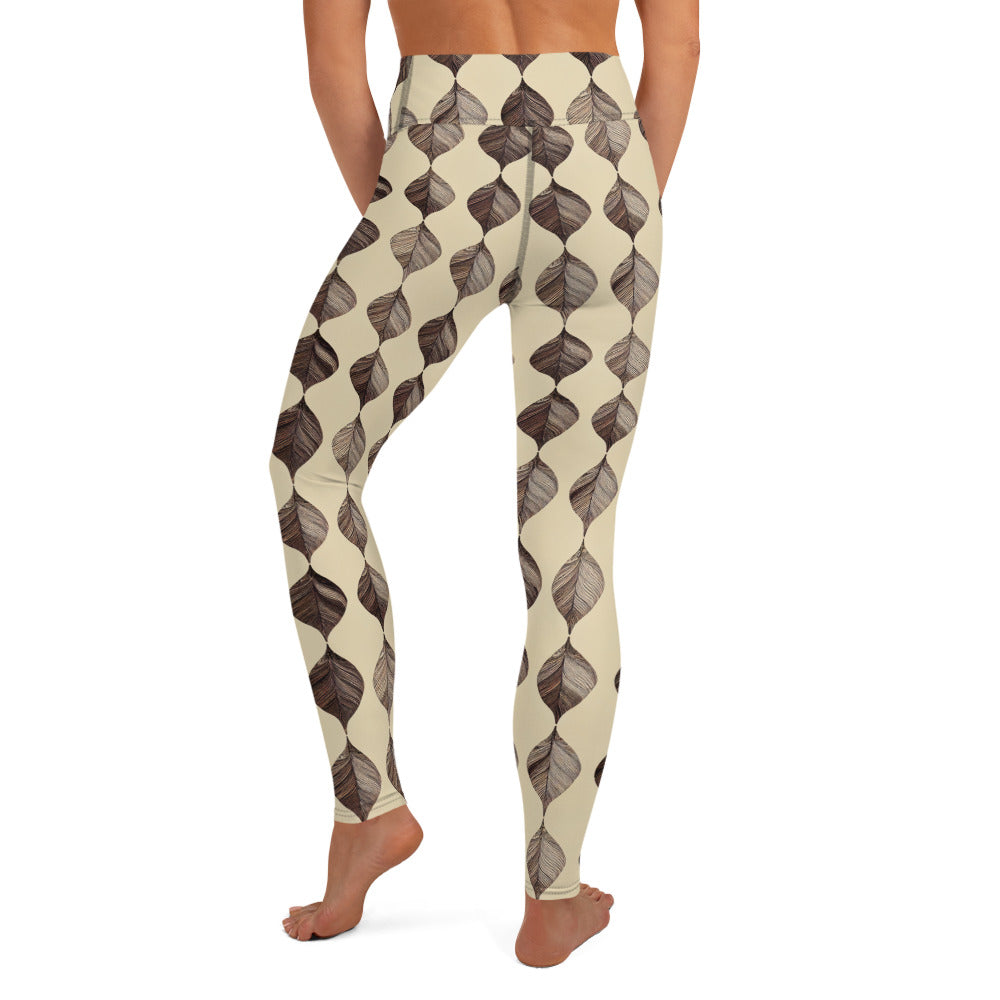 Beige & Brown Geometric Pattern Yoga Leggings