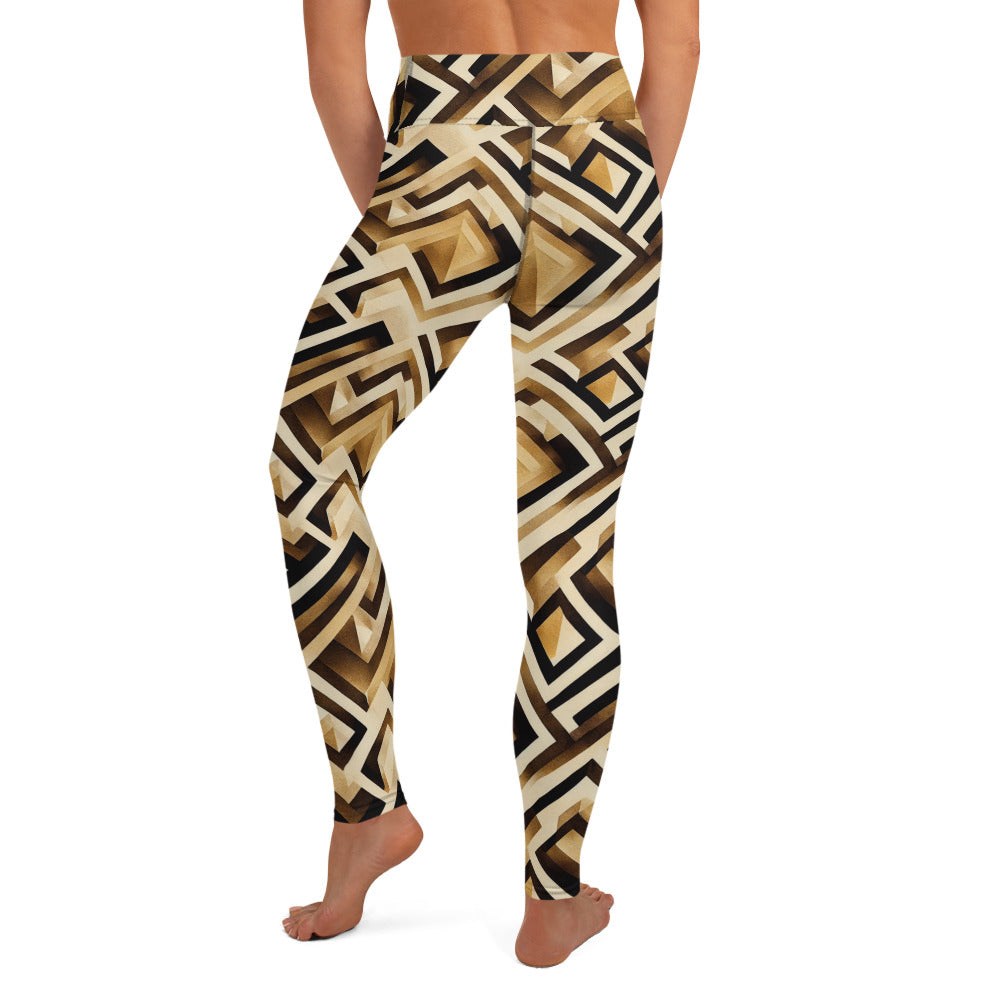 Shades of Brown Geometric Pattern Yoga Leggings