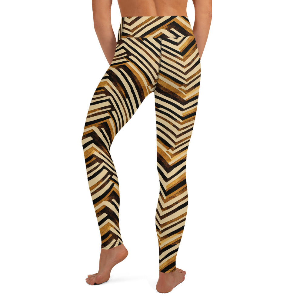 Brown Stripes Geometric Pattern Yoga Leggings