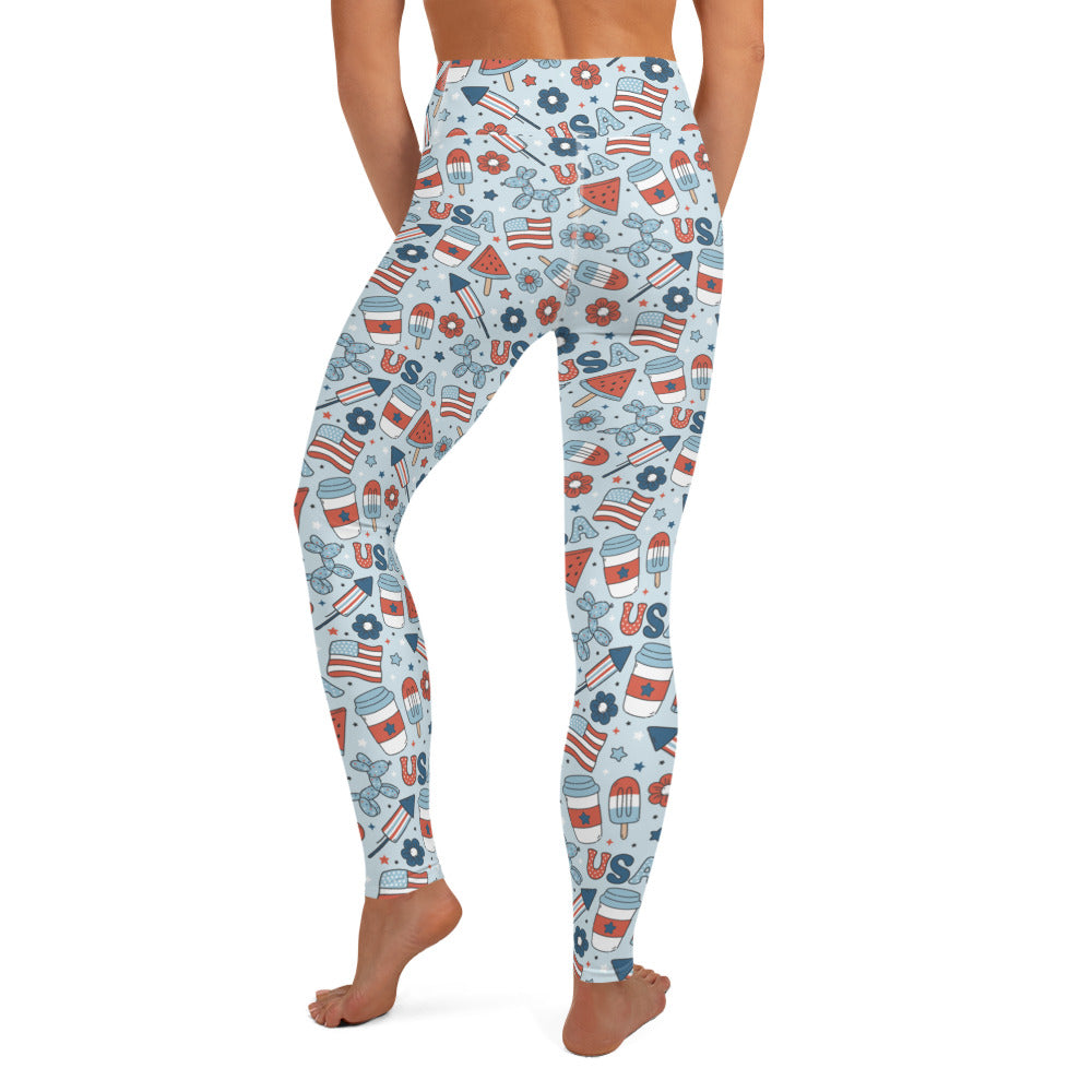 USA Patriotic Party Print Yoga Leggings