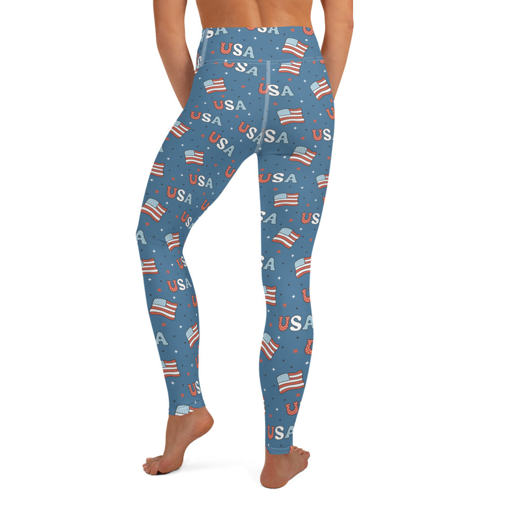 USA Flag Printed Yoga Leggings