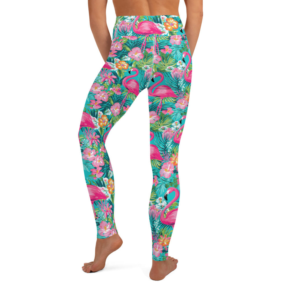 Tropical Flamingo Print Yoga Leggings