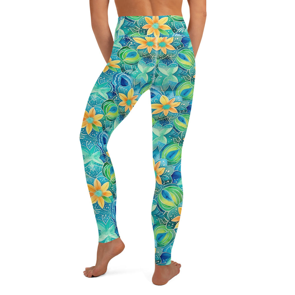 Vibrant Yellow Floral Printed Yoga Leggings