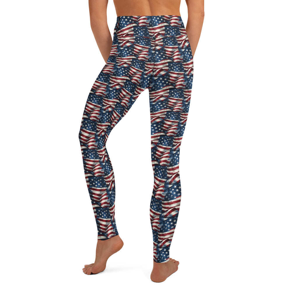 USA Flag Printed Patriotic Yoga Leggings