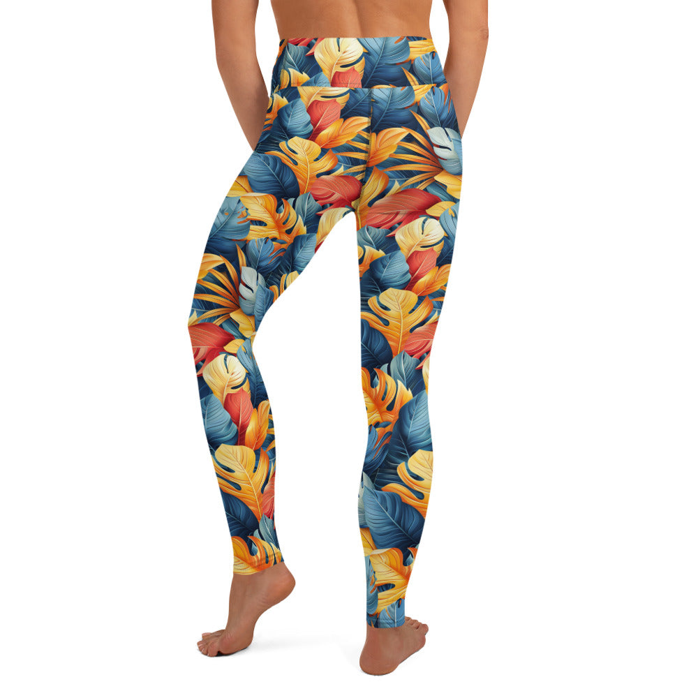 Colorful Tropical Foliage Printed Yoga Leggings