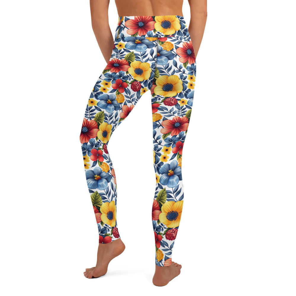 Whispering Tropical Flowers Printed Yoga Leggings