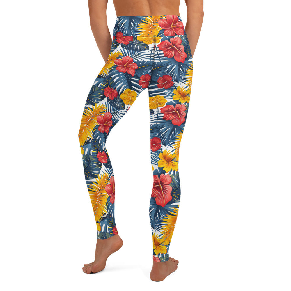 Vibrant Tropical Flowers & Foliage Printed Yoga Leggings