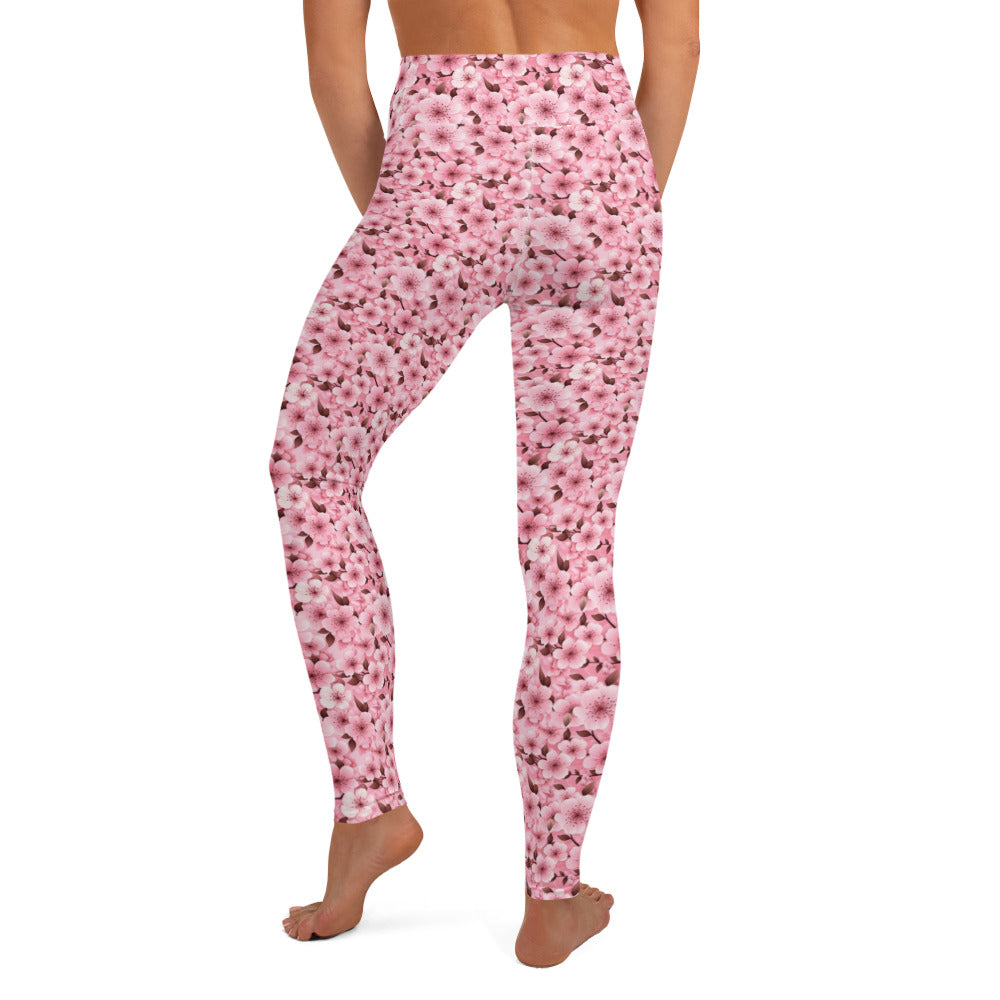 Pink Cherry Blossom Floral Pattern Yoga Leggings