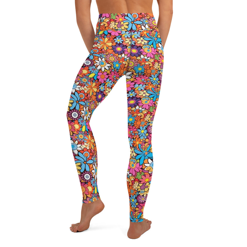 Vibrant Floral Hippie Yoga Leggings