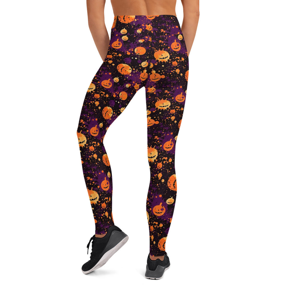 Spooky Pumpkin Splatter Halloween Yoga Leggings