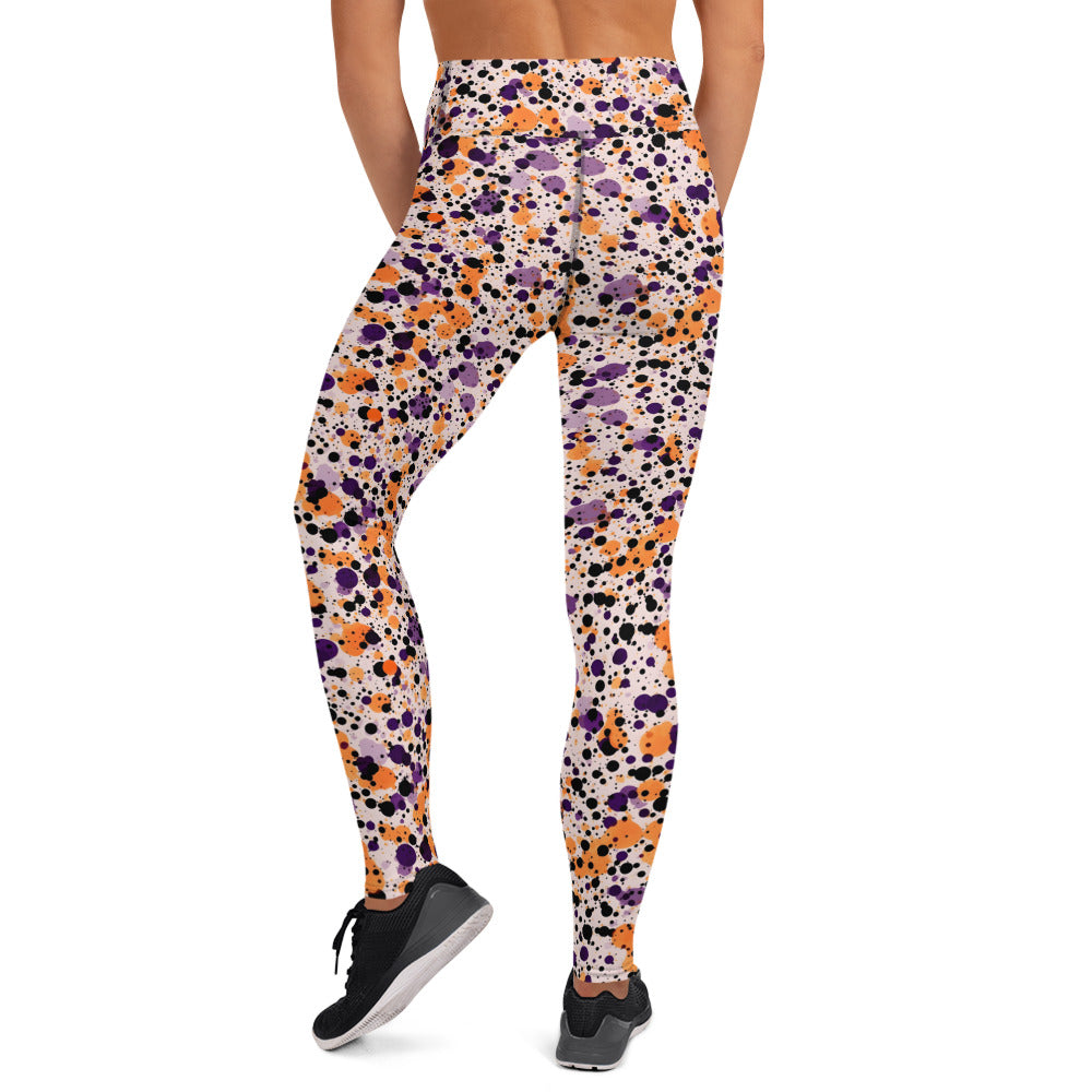 Orange Black Dots Splatter Yoga Leggings