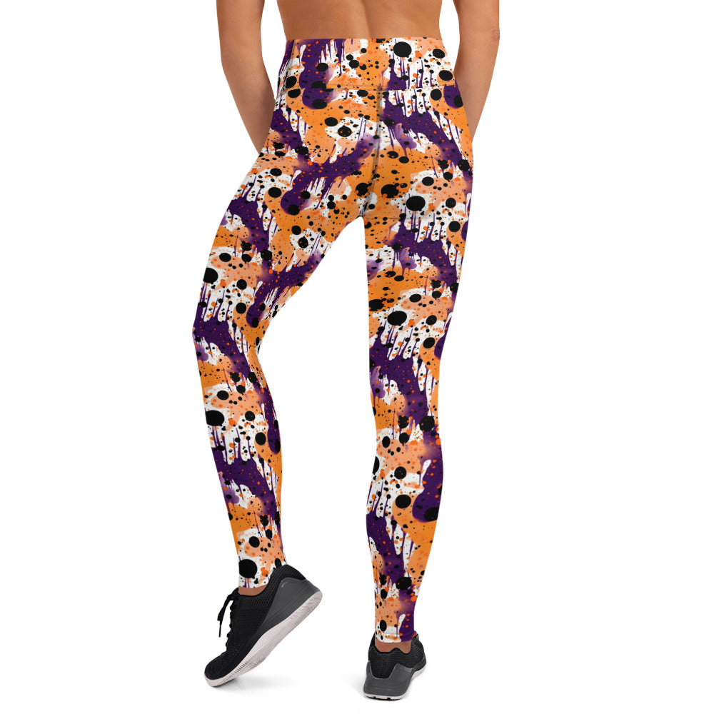 Orange Black Purple Color Splatter Yoga Leggings