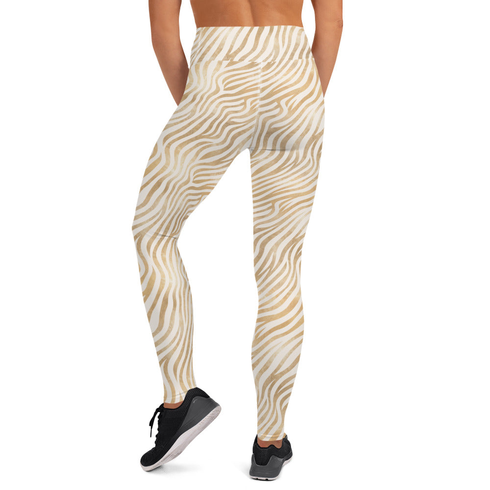 Shimmering Golden Zebra Skin Printed Yoga Leggings