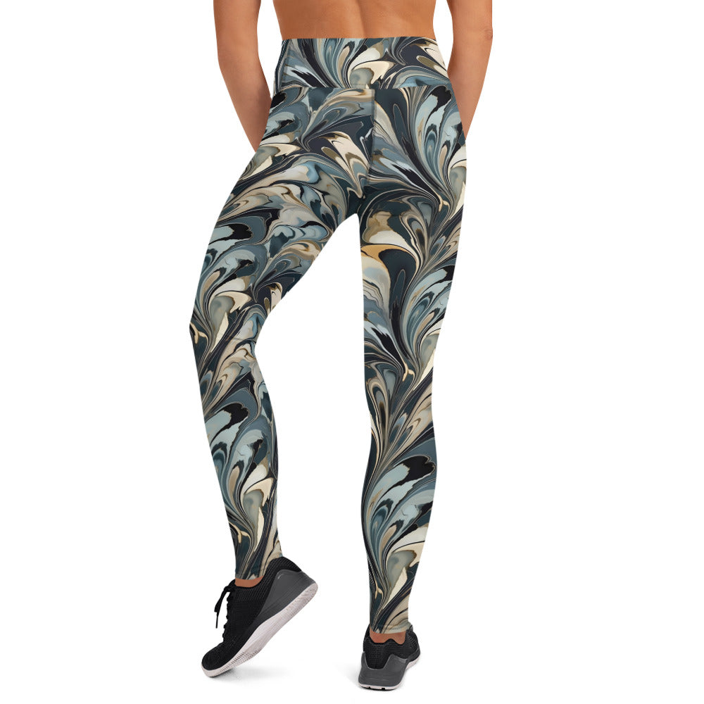 Abstract Liquid Waves Pattern Printed Yoga Leggings