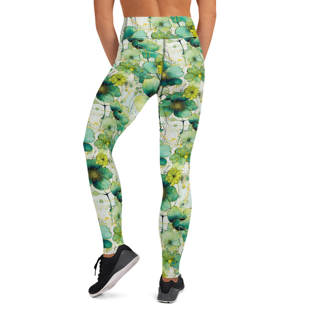 Green Floral Melody Printed Yoga Leggings