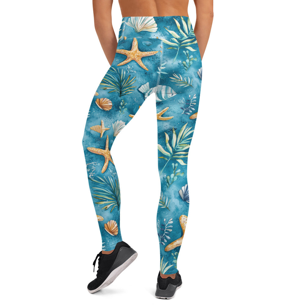 Starfish on Ocean Floor Printed Yoga Leggings