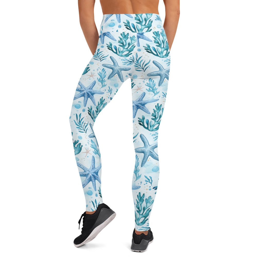 Watercolor Starfish Pattern Printed Yoga Leggings