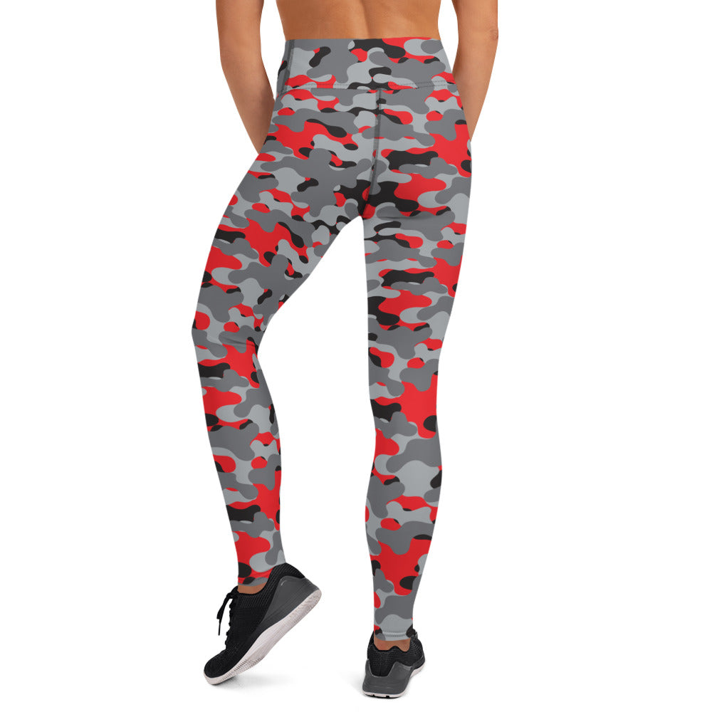 Red & Black Camouflage High Waisted Yoga Leggings