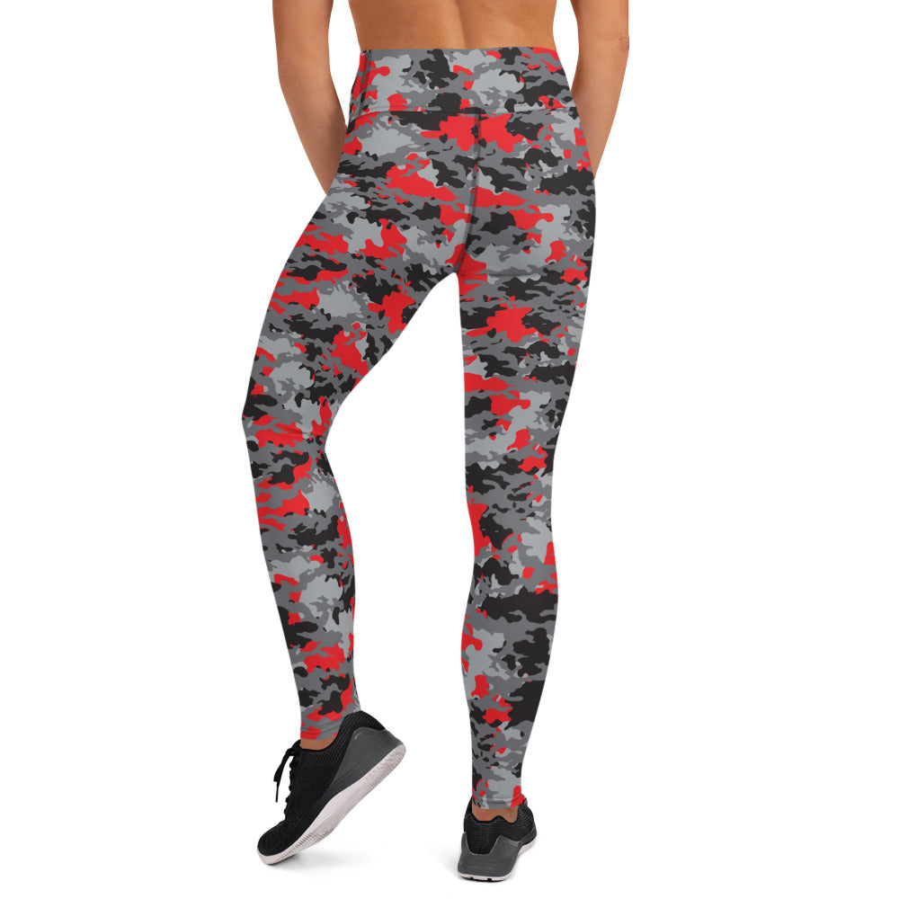 Red Black & Gray Camouflage Yoga Leggings