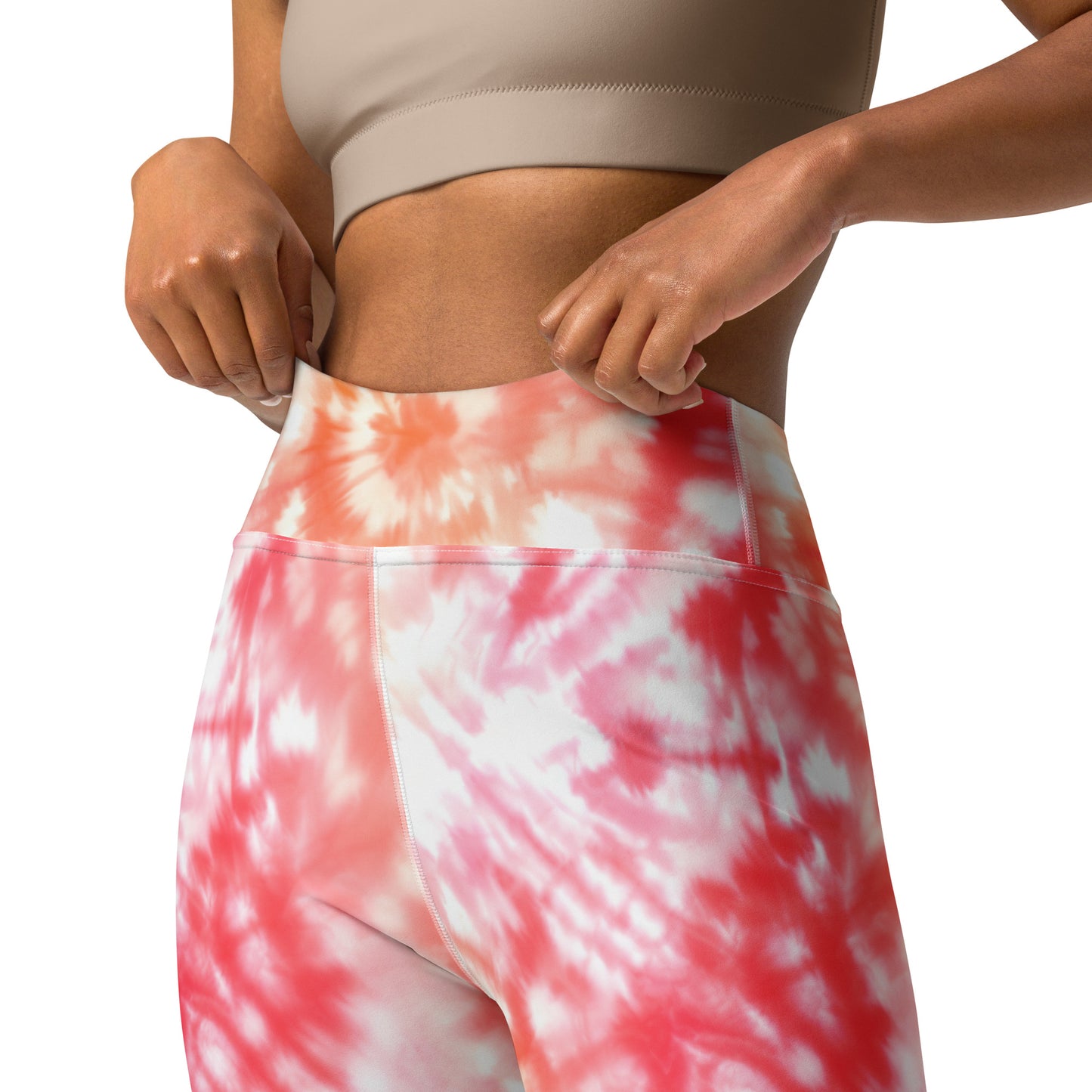 Shades of Red and White Tie Dye Yoga Leggings