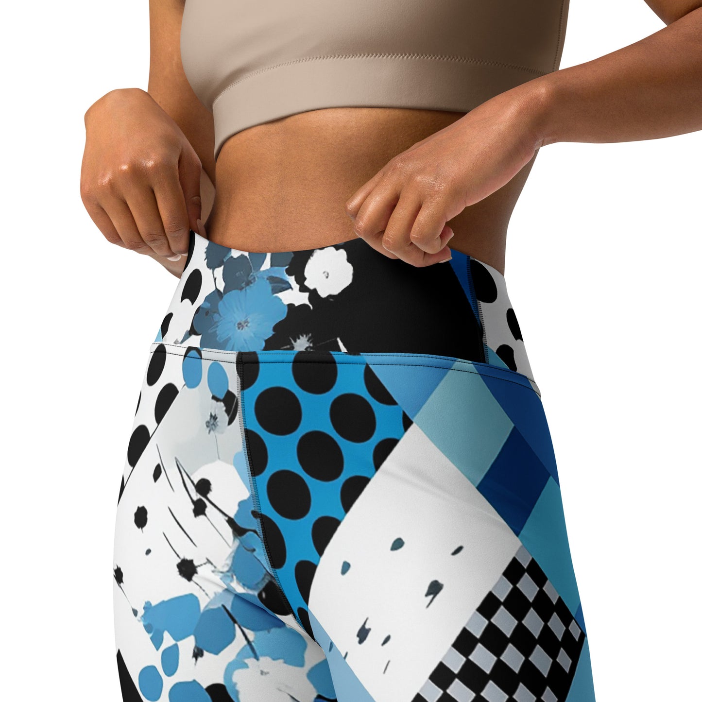 Blue & Black Geometric Pattern Yoga Leggings