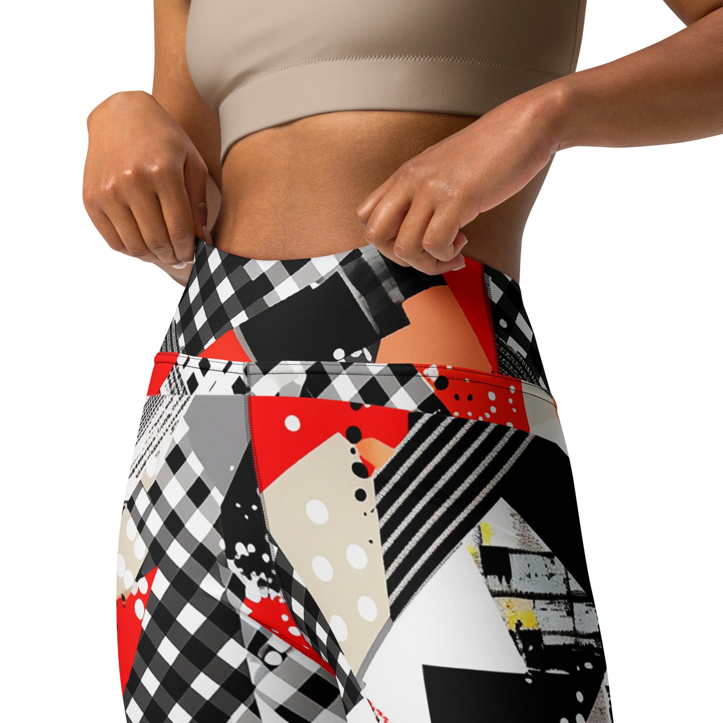 Red & Black Abstract Geometric Pattern Yoga Leggings