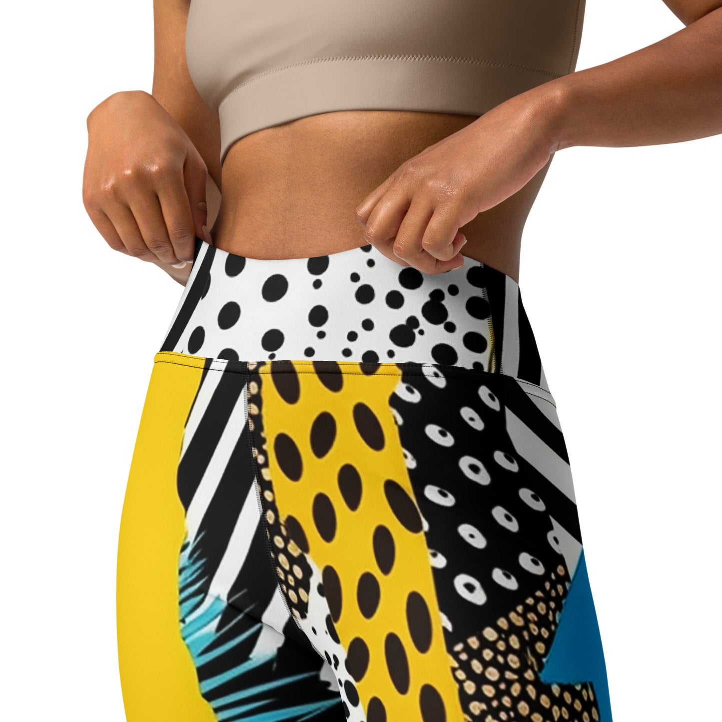 Yellow & Blue Abstract Geometric Pattern Yoga Leggings