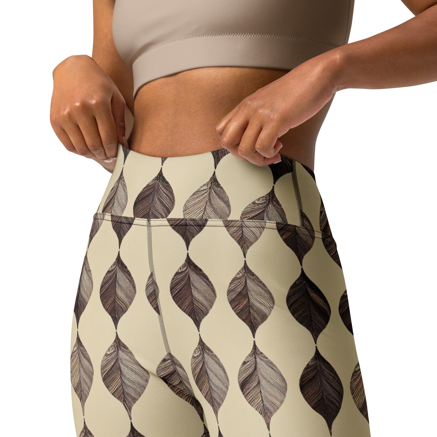 Beige & Brown Geometric Pattern Yoga Leggings