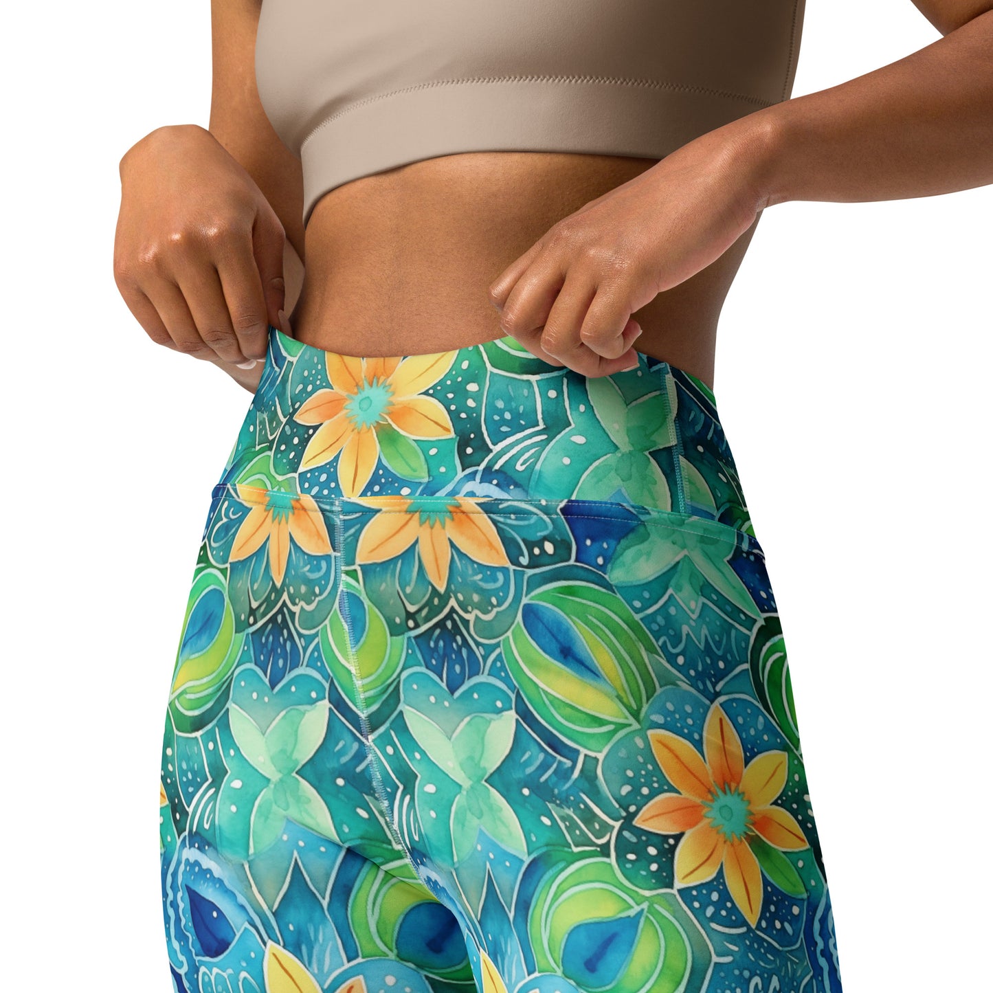 Vibrant Yellow Floral Printed Yoga Leggings