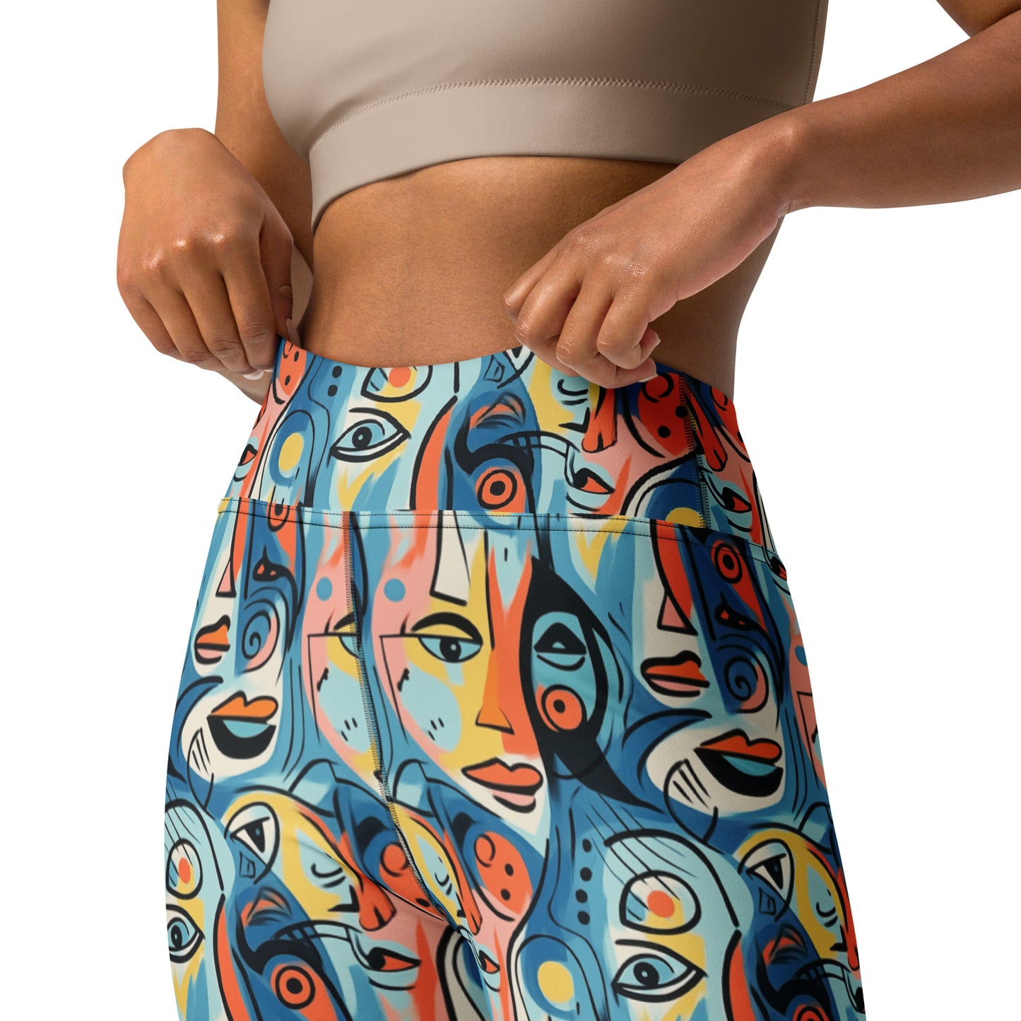 Blue & Yellow Faces Pop Art Printed Yoga Leggings