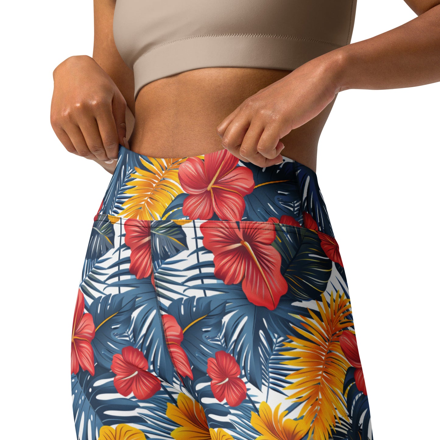 Vibrant Tropical Flowers & Foliage Printed Yoga Leggings