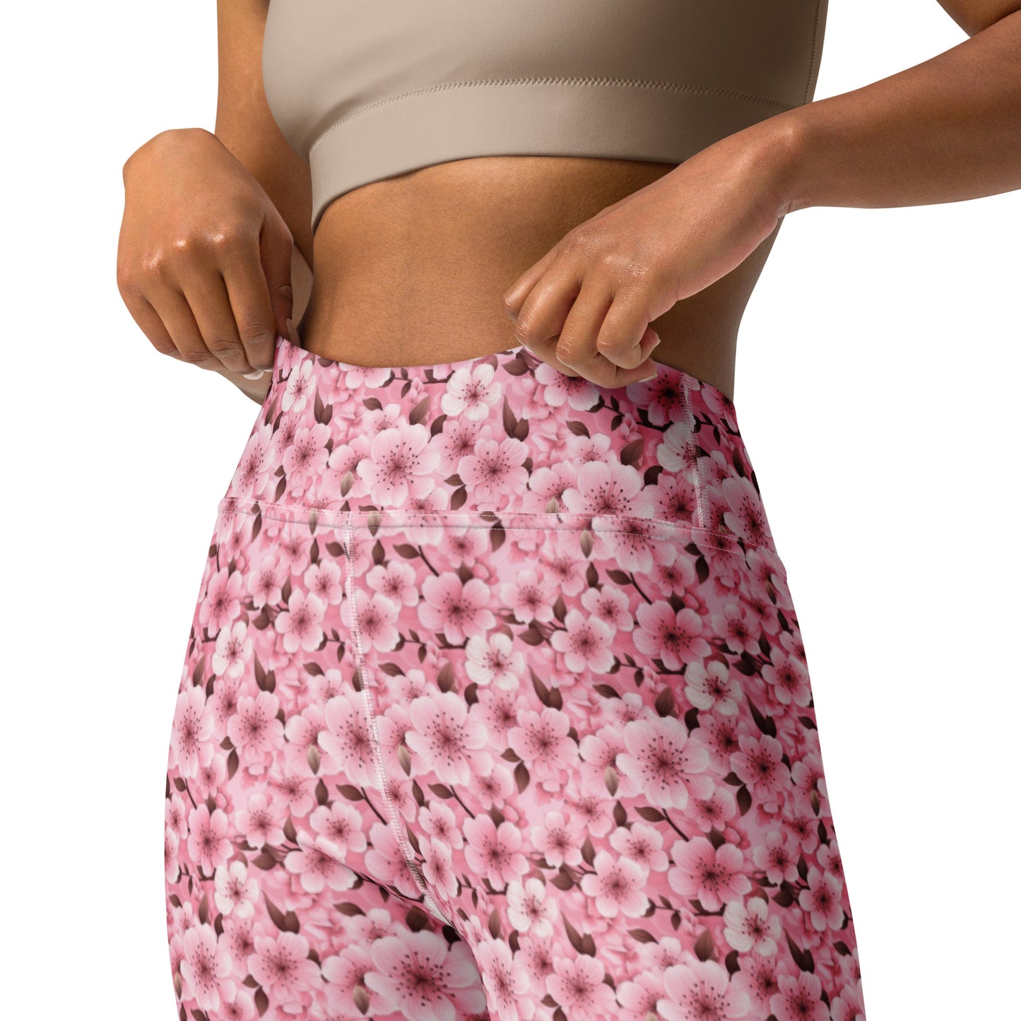 Pink Cherry Blossom Floral Pattern Yoga Leggings