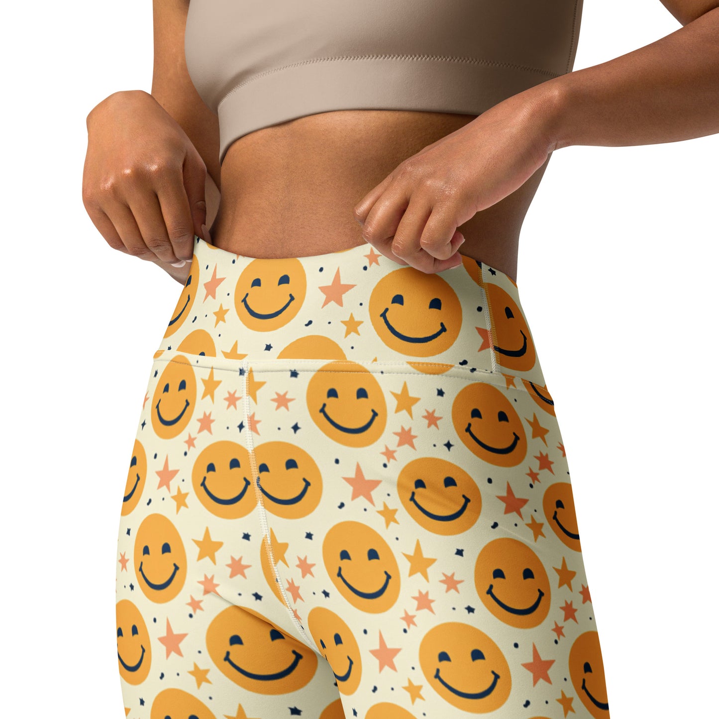 Yellow Emoji & Stars Printed Yoga Leggings